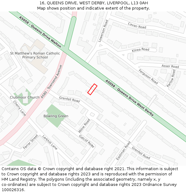 16, QUEENS DRIVE, WEST DERBY, LIVERPOOL, L13 0AH: Location map and indicative extent of plot