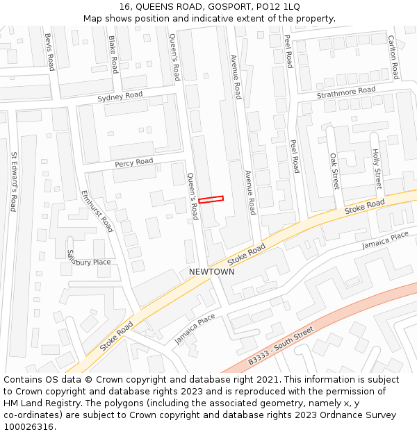 16, QUEENS ROAD, GOSPORT, PO12 1LQ: Location map and indicative extent of plot