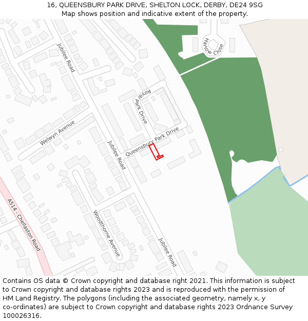 16, QUEENSBURY PARK DRIVE, SHELTON LOCK, DERBY, DE24 9SG: Location map and indicative extent of plot
