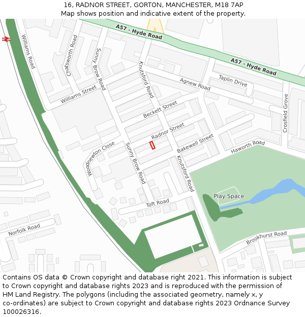 16, RADNOR STREET, GORTON, MANCHESTER, M18 7AP: Location map and indicative extent of plot