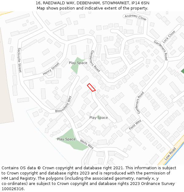 16, RAEDWALD WAY, DEBENHAM, STOWMARKET, IP14 6SN: Location map and indicative extent of plot