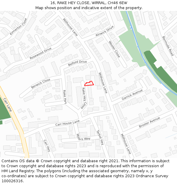 16, RAKE HEY CLOSE, WIRRAL, CH46 6EW: Location map and indicative extent of plot
