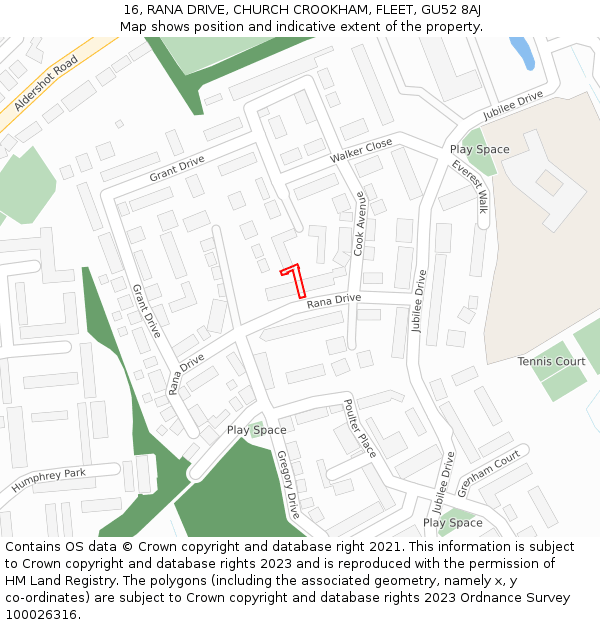 16, RANA DRIVE, CHURCH CROOKHAM, FLEET, GU52 8AJ: Location map and indicative extent of plot