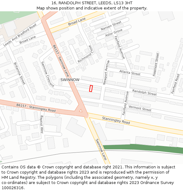 16, RANDOLPH STREET, LEEDS, LS13 3HT: Location map and indicative extent of plot