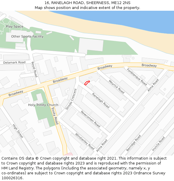 16, RANELAGH ROAD, SHEERNESS, ME12 2NS: Location map and indicative extent of plot