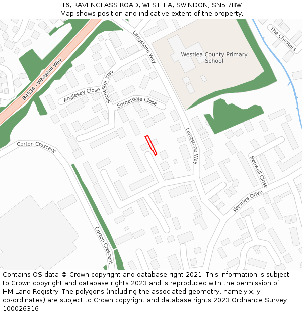16, RAVENGLASS ROAD, WESTLEA, SWINDON, SN5 7BW: Location map and indicative extent of plot