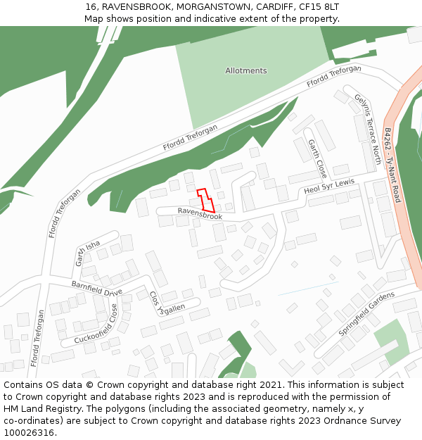16, RAVENSBROOK, MORGANSTOWN, CARDIFF, CF15 8LT: Location map and indicative extent of plot