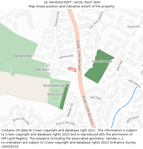 16, RAVENSCROFT, HOOK, RG27 9NN: Location map and indicative extent of plot