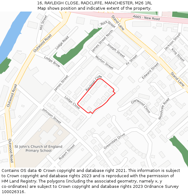 16, RAYLEIGH CLOSE, RADCLIFFE, MANCHESTER, M26 1RL: Location map and indicative extent of plot