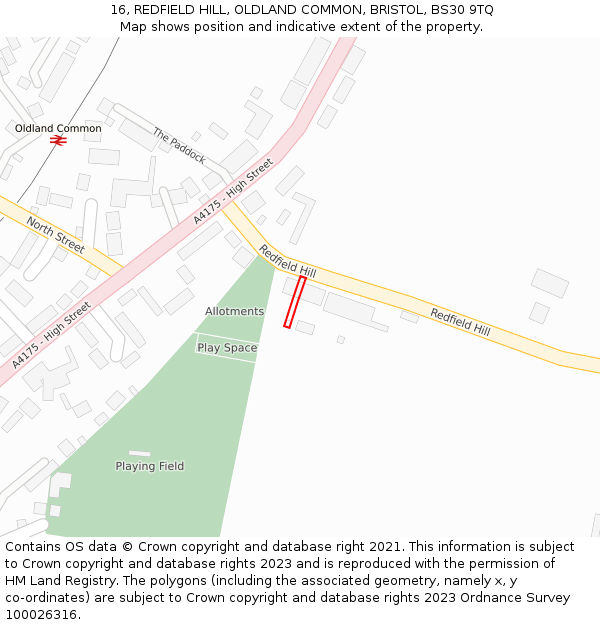 16, REDFIELD HILL, OLDLAND COMMON, BRISTOL, BS30 9TQ: Location map and indicative extent of plot