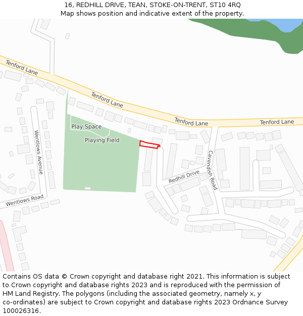 16, REDHILL DRIVE, TEAN, STOKE-ON-TRENT, ST10 4RQ: Location map and indicative extent of plot
