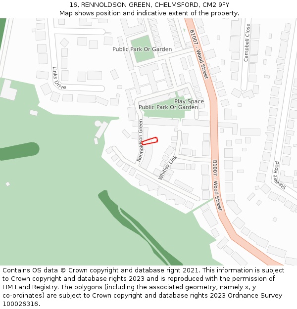 16, RENNOLDSON GREEN, CHELMSFORD, CM2 9FY: Location map and indicative extent of plot