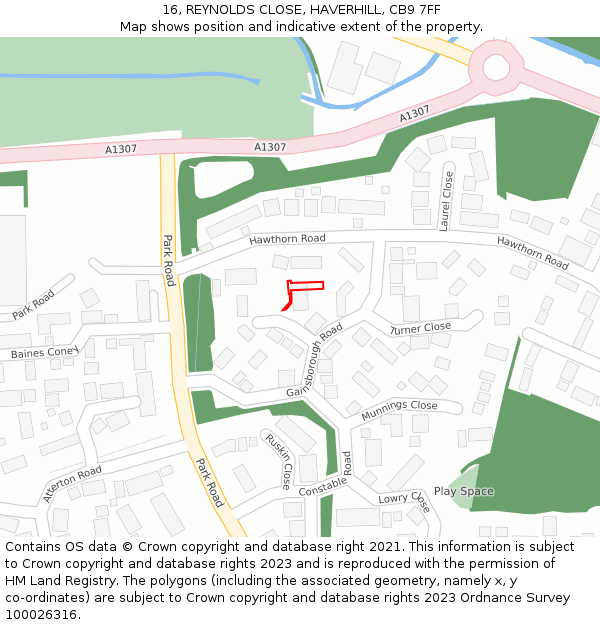 16, REYNOLDS CLOSE, HAVERHILL, CB9 7FF: Location map and indicative extent of plot
