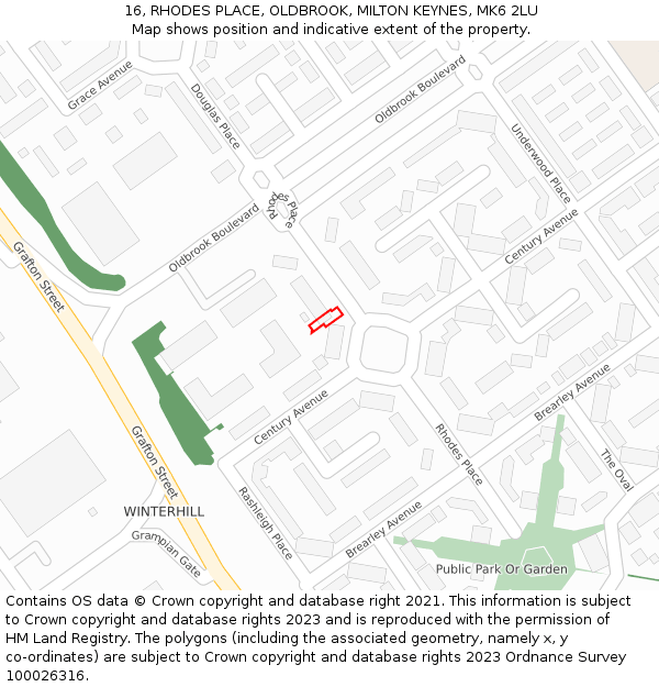 16, RHODES PLACE, OLDBROOK, MILTON KEYNES, MK6 2LU: Location map and indicative extent of plot