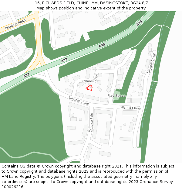 16, RICHARDS FIELD, CHINEHAM, BASINGSTOKE, RG24 8JZ: Location map and indicative extent of plot
