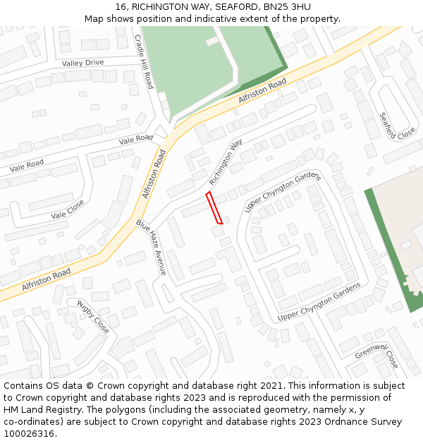 16, RICHINGTON WAY, SEAFORD, BN25 3HU: Location map and indicative extent of plot