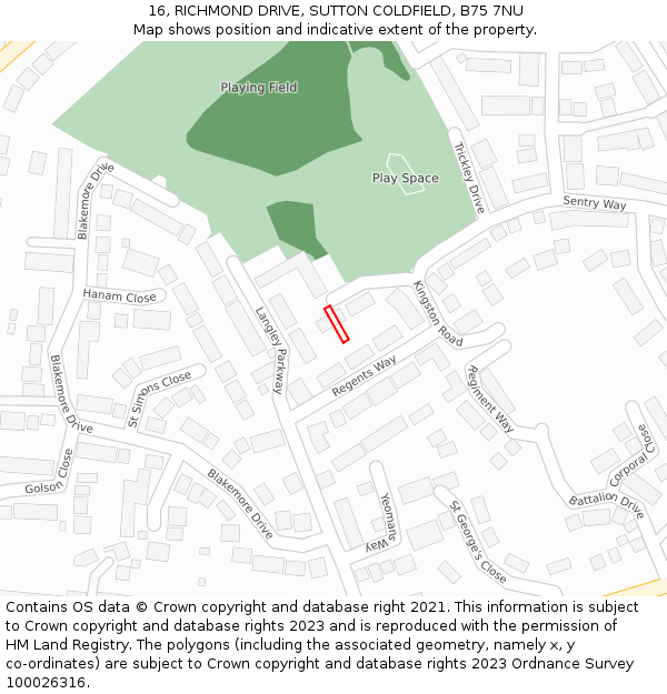 16, RICHMOND DRIVE, SUTTON COLDFIELD, B75 7NU: Location map and indicative extent of plot