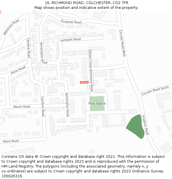 16, RICHMOND ROAD, COLCHESTER, CO2 7FR: Location map and indicative extent of plot