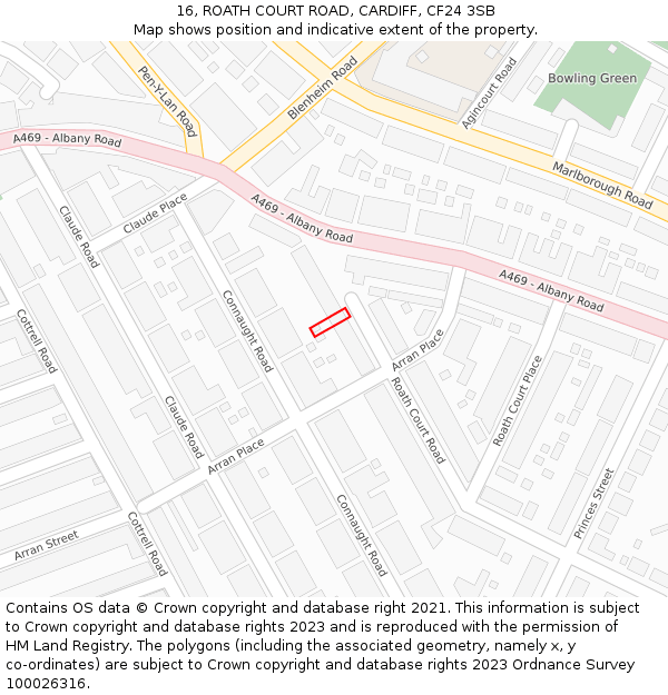 16, ROATH COURT ROAD, CARDIFF, CF24 3SB: Location map and indicative extent of plot