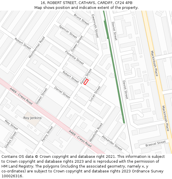 16, ROBERT STREET, CATHAYS, CARDIFF, CF24 4PB: Location map and indicative extent of plot