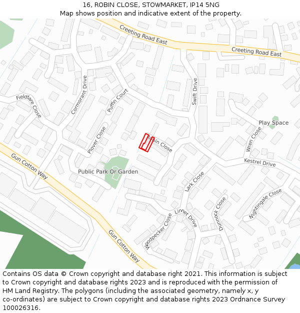 16, ROBIN CLOSE, STOWMARKET, IP14 5NG: Location map and indicative extent of plot