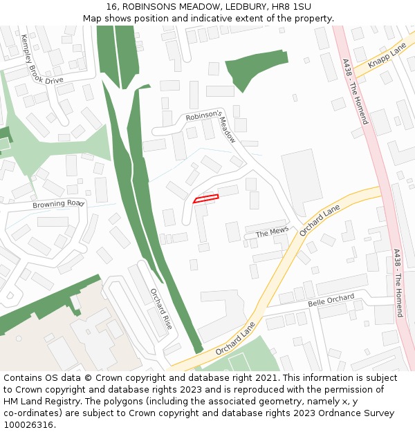 16, ROBINSONS MEADOW, LEDBURY, HR8 1SU: Location map and indicative extent of plot