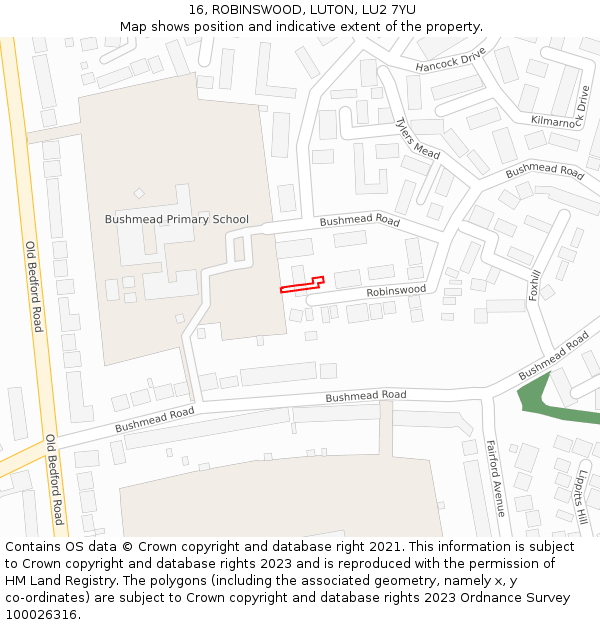 16, ROBINSWOOD, LUTON, LU2 7YU: Location map and indicative extent of plot