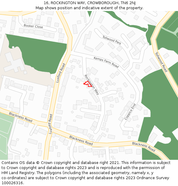 16, ROCKINGTON WAY, CROWBOROUGH, TN6 2NJ: Location map and indicative extent of plot