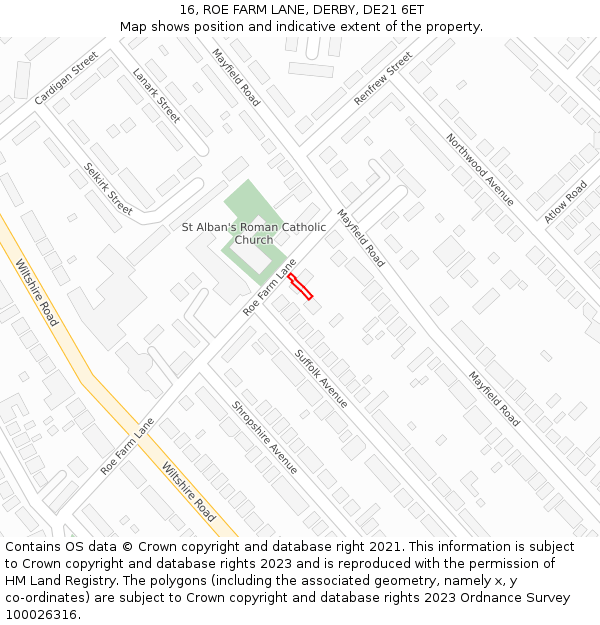16, ROE FARM LANE, DERBY, DE21 6ET: Location map and indicative extent of plot
