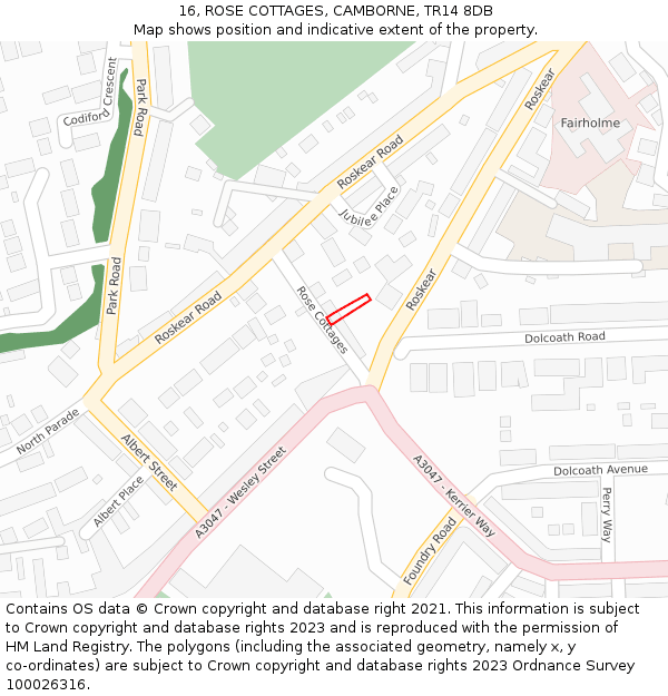 16, ROSE COTTAGES, CAMBORNE, TR14 8DB: Location map and indicative extent of plot