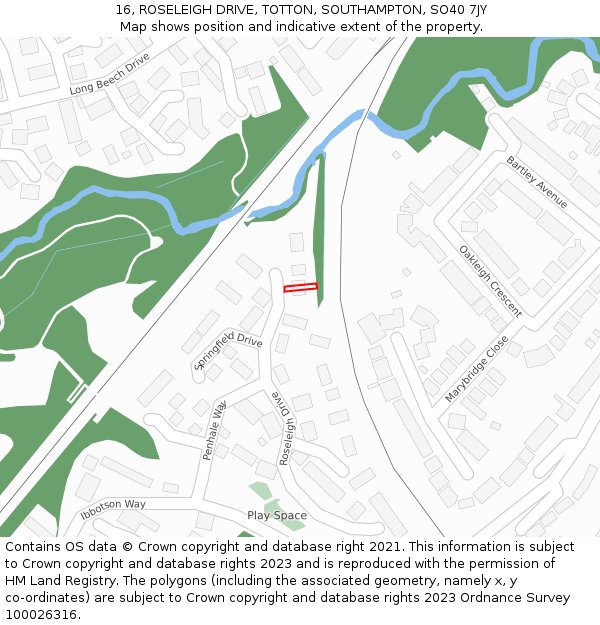 16, ROSELEIGH DRIVE, TOTTON, SOUTHAMPTON, SO40 7JY: Location map and indicative extent of plot