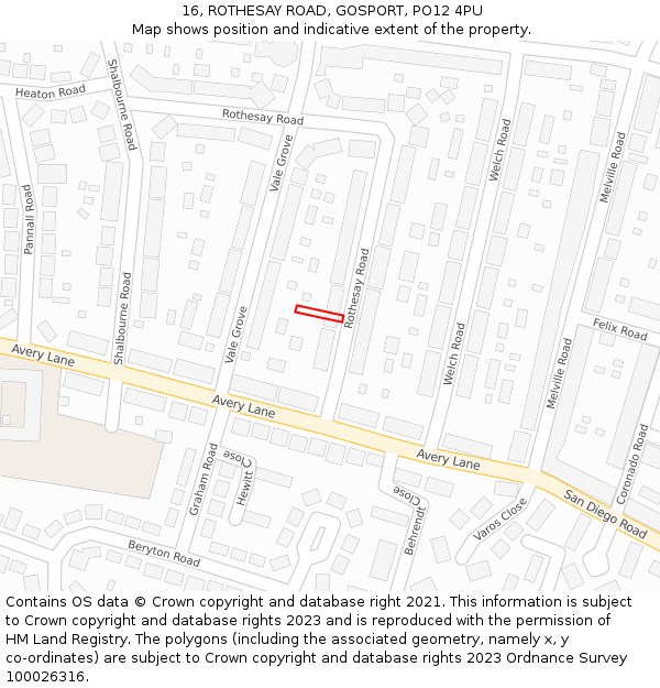 16, ROTHESAY ROAD, GOSPORT, PO12 4PU: Location map and indicative extent of plot