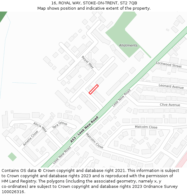 16, ROYAL WAY, STOKE-ON-TRENT, ST2 7QB: Location map and indicative extent of plot