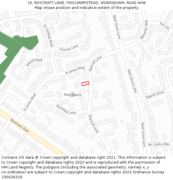 16, ROYCROFT LANE, FINCHAMPSTEAD, WOKINGHAM, RG40 4HW: Location map and indicative extent of plot