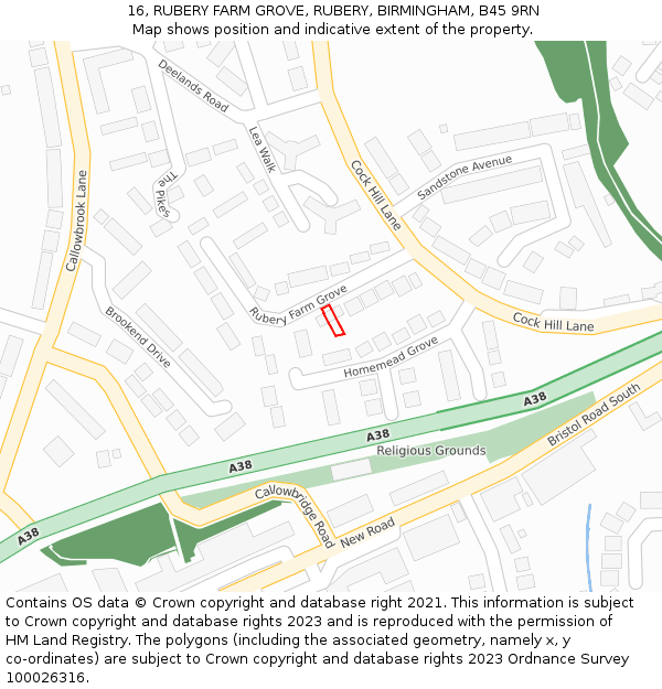 16, RUBERY FARM GROVE, RUBERY, BIRMINGHAM, B45 9RN: Location map and indicative extent of plot