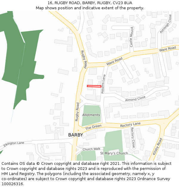 16, RUGBY ROAD, BARBY, RUGBY, CV23 8UA: Location map and indicative extent of plot