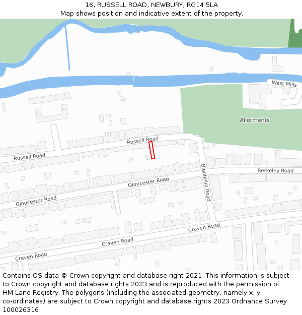 16, RUSSELL ROAD, NEWBURY, RG14 5LA: Location map and indicative extent of plot