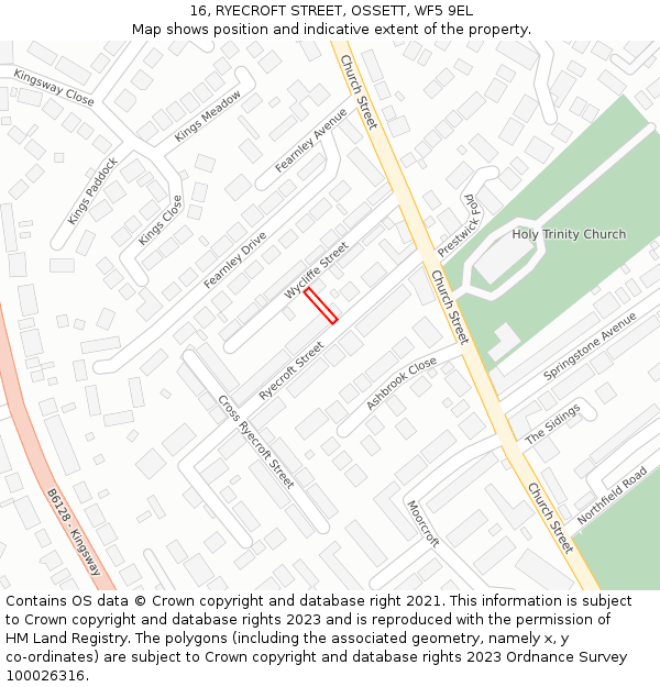 16, RYECROFT STREET, OSSETT, WF5 9EL: Location map and indicative extent of plot