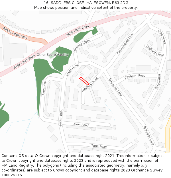 16, SADDLERS CLOSE, HALESOWEN, B63 2DG: Location map and indicative extent of plot