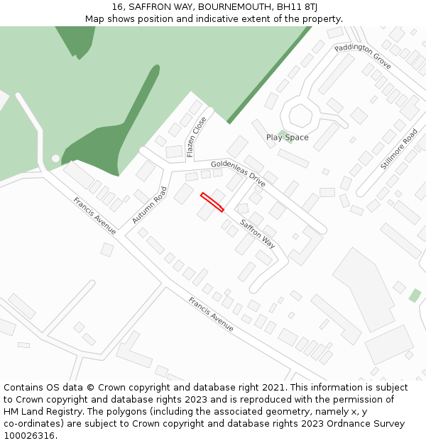 16, SAFFRON WAY, BOURNEMOUTH, BH11 8TJ: Location map and indicative extent of plot