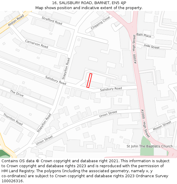 16, SALISBURY ROAD, BARNET, EN5 4JP: Location map and indicative extent of plot