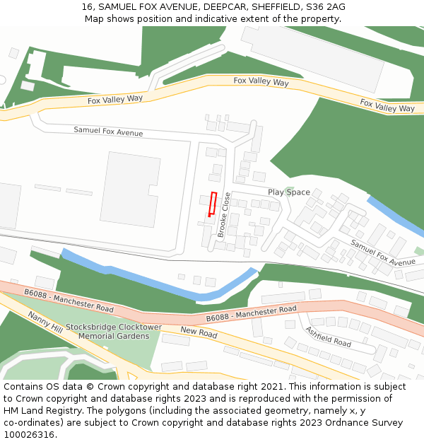 16, SAMUEL FOX AVENUE, DEEPCAR, SHEFFIELD, S36 2AG: Location map and indicative extent of plot