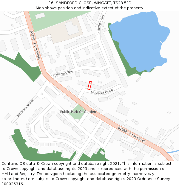 16, SANDFORD CLOSE, WINGATE, TS28 5FD: Location map and indicative extent of plot