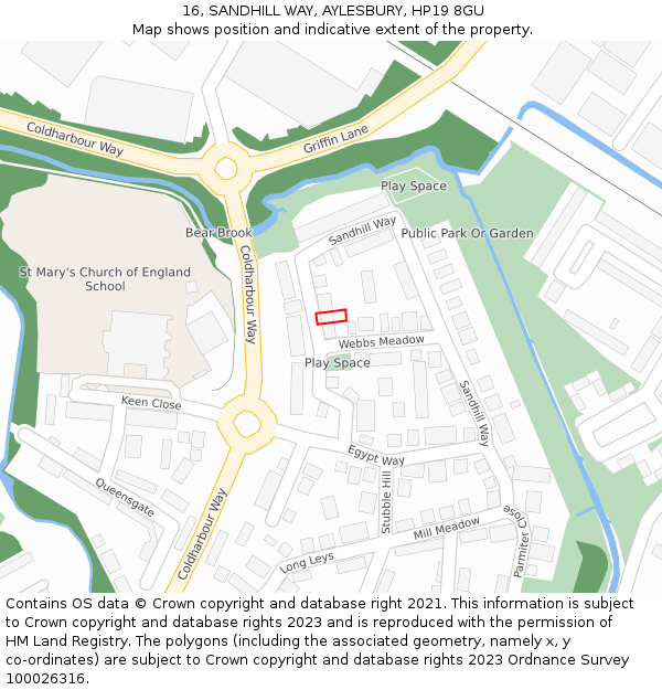 16, SANDHILL WAY, AYLESBURY, HP19 8GU: Location map and indicative extent of plot