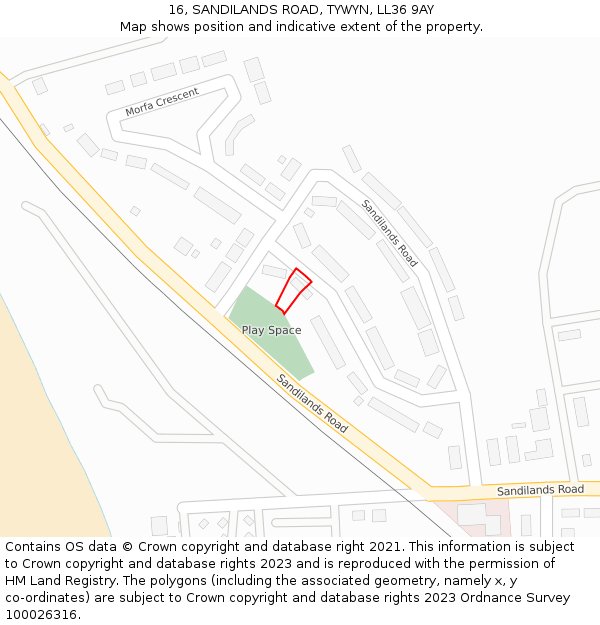 16, SANDILANDS ROAD, TYWYN, LL36 9AY: Location map and indicative extent of plot