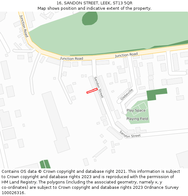 16, SANDON STREET, LEEK, ST13 5QR: Location map and indicative extent of plot