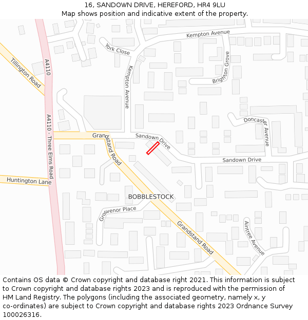 16, SANDOWN DRIVE, HEREFORD, HR4 9LU: Location map and indicative extent of plot