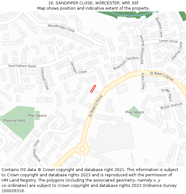 16, SANDPIPER CLOSE, WORCESTER, WR5 3SF: Location map and indicative extent of plot