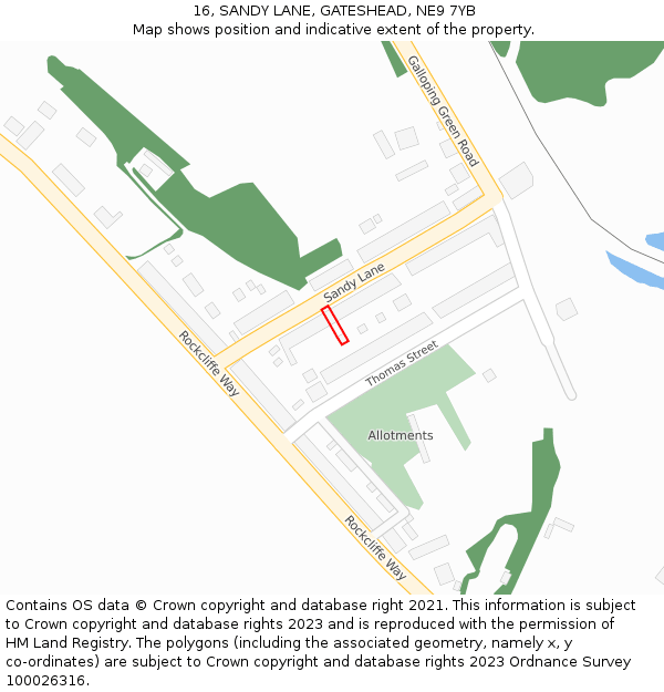 16, SANDY LANE, GATESHEAD, NE9 7YB: Location map and indicative extent of plot