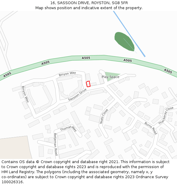 16, SASSOON DRIVE, ROYSTON, SG8 5FR: Location map and indicative extent of plot